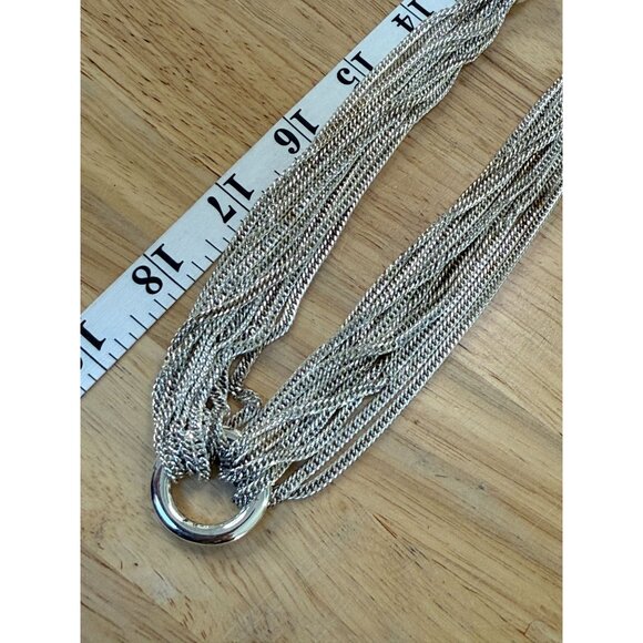 Multi-Strand Silver-Tone Chain Necklace With Polished Ring - Picture 5 of 14